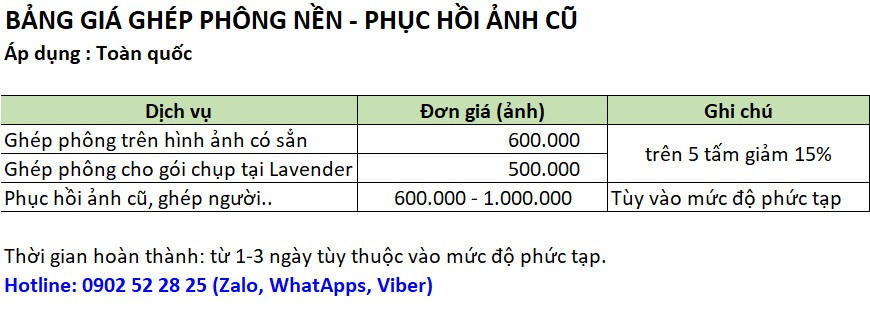 Giá dịch vụ phục chế ảnh cũ uy tín ở Lavender studio Đà Nẵng