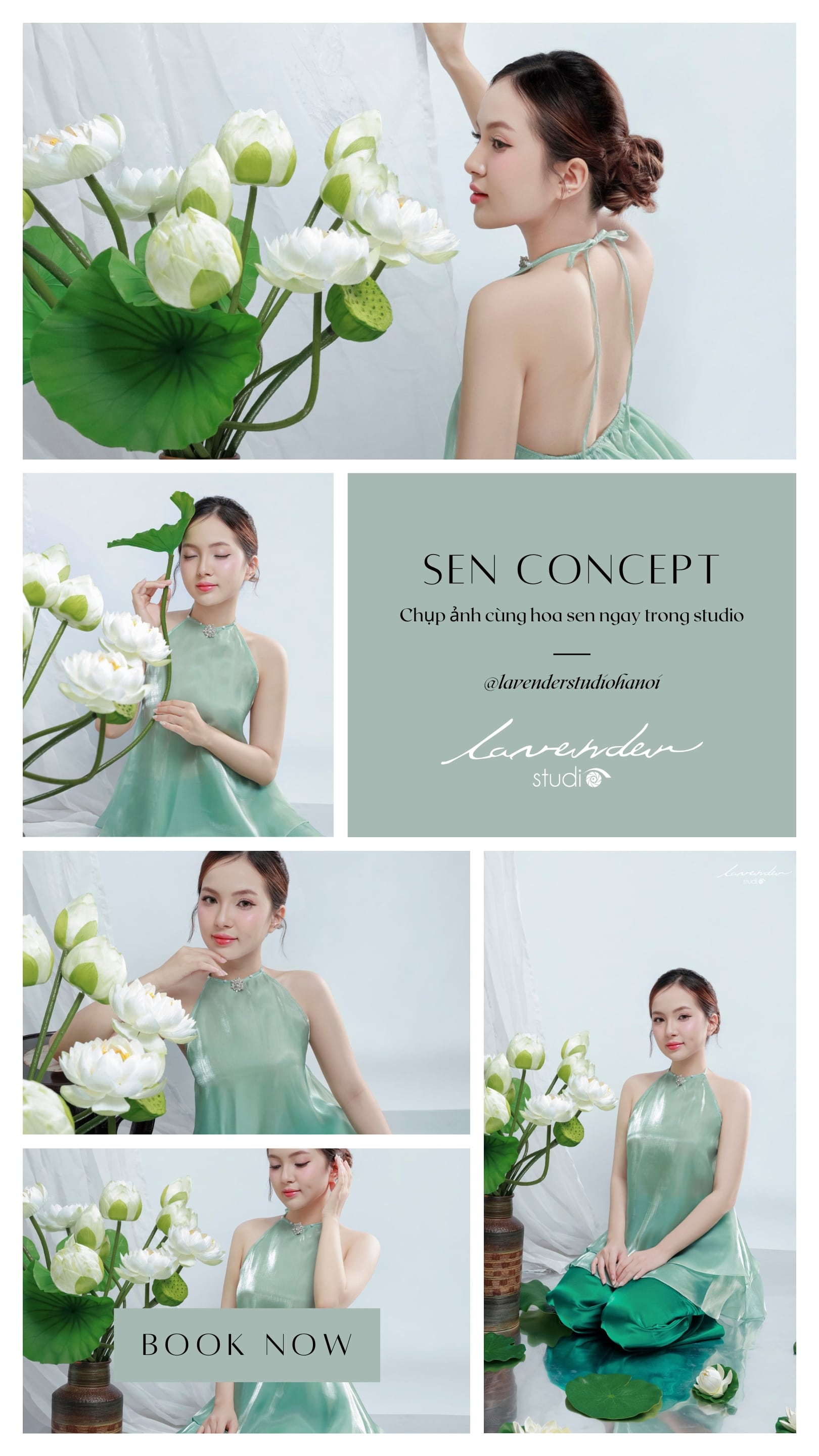 chụp ảnh cùng hoa sen trong studio